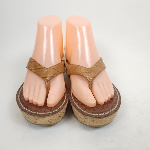 Sam Edelman Romy Platform Tan Thong Sandals Shoes Size 9 Cork Wedge - Picture 10 of 11